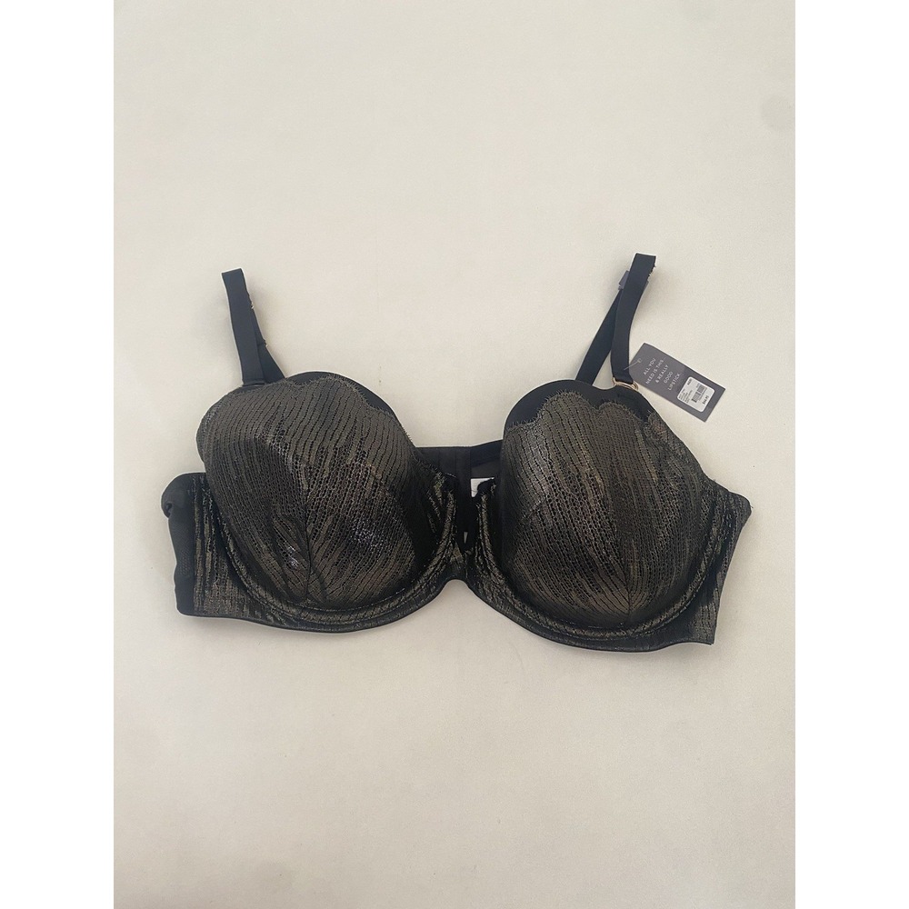 Cacique Bra 46DD Lightly Lined Balconette Black Gold Shimmer Underwired Sexy NWT